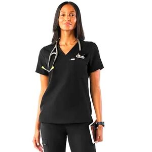 Figs Catarina Black One Pocket Scrub Top Technical Collection V-neck Fitted XXS